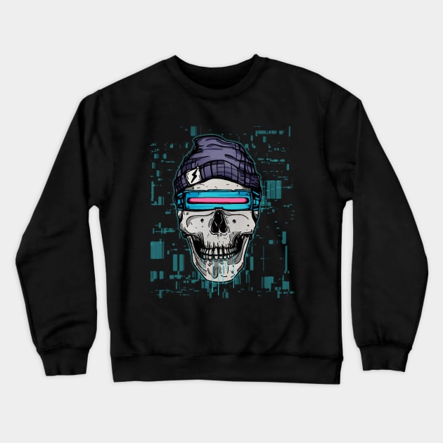 Cyber Skull Crewneck Sweatshirt by Omniroar